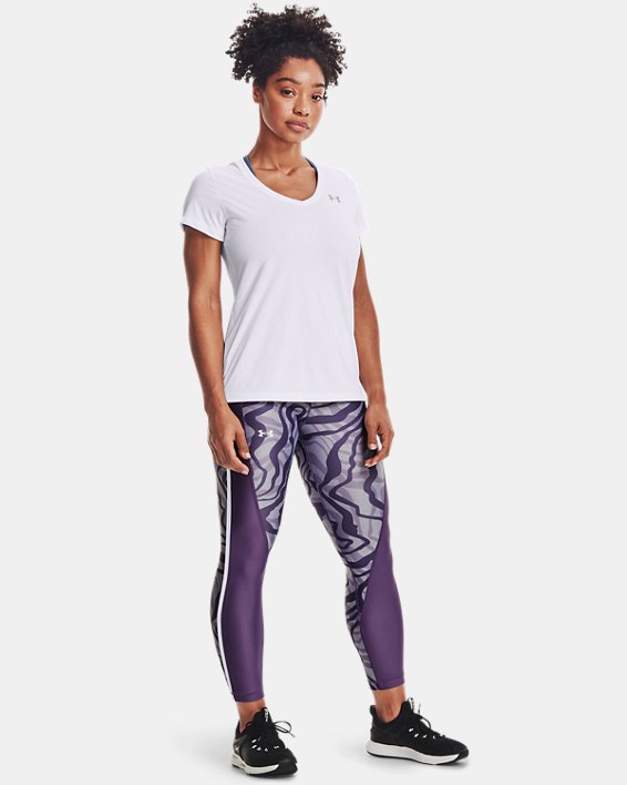 Women's HeatGear® Armour Printed Ankle Leggings, Purple, pdpMainDesktop image number 2